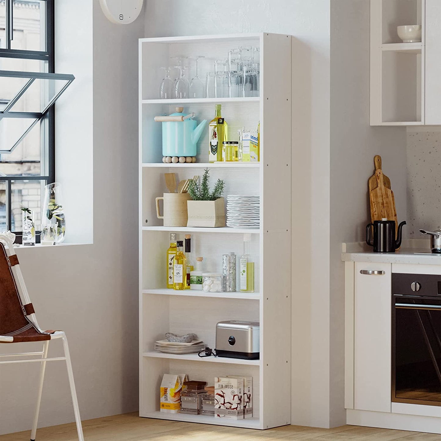 Bookshelves and Bookcases Floor Standing 6 Tier Display Storage Shelves 70in Tall Bookcase for Home Office, Living Room, Bed Room