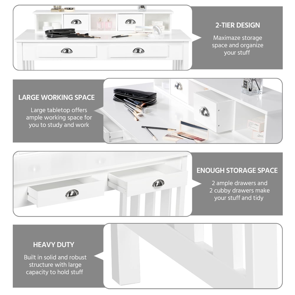 Renwick Modern Wood Computer Desk with 4 Drawers, White