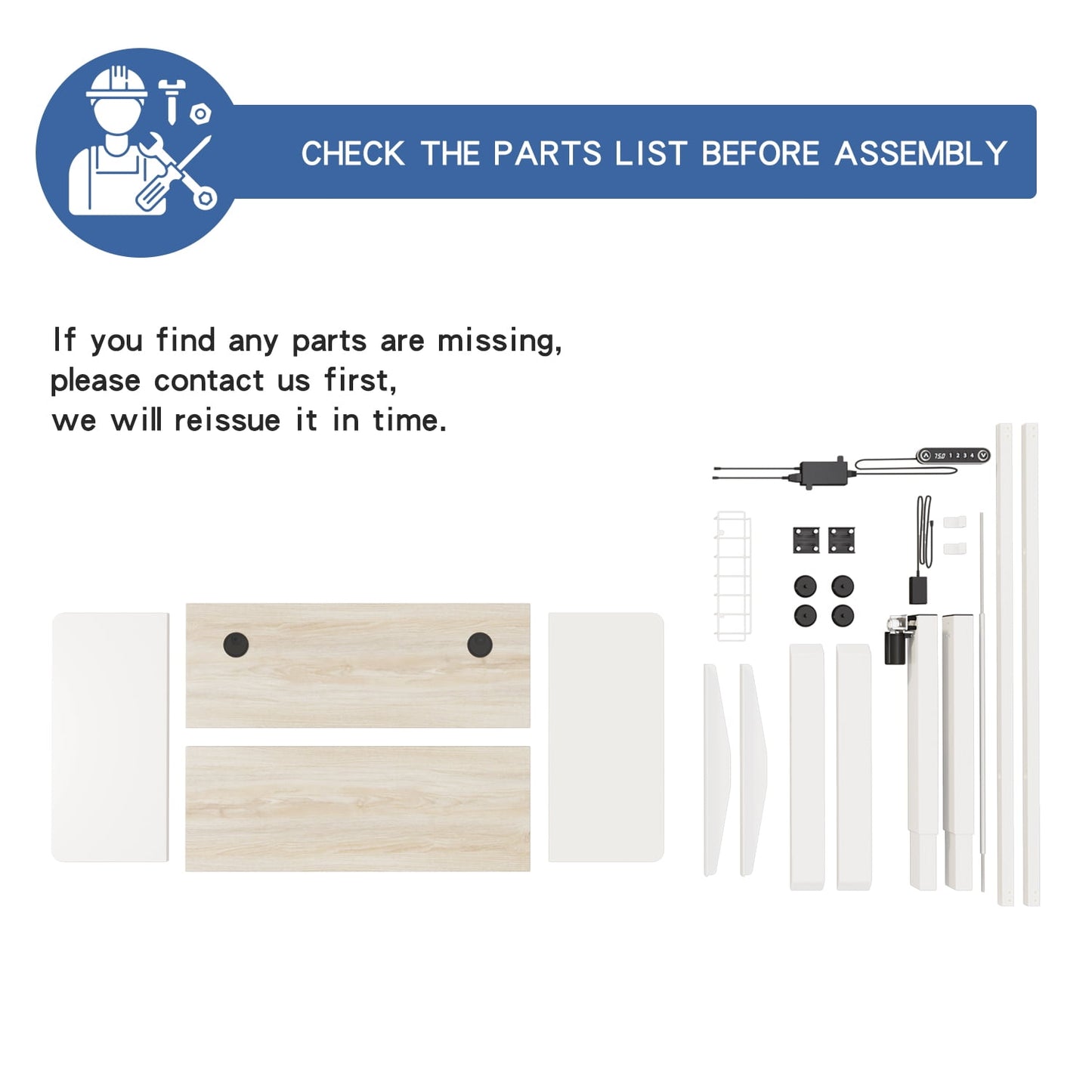 MXTARK Electric Adjustable Standing Desk, 63x30 inch, Work or Sit - Ergonomic Office Table (White+Oak)