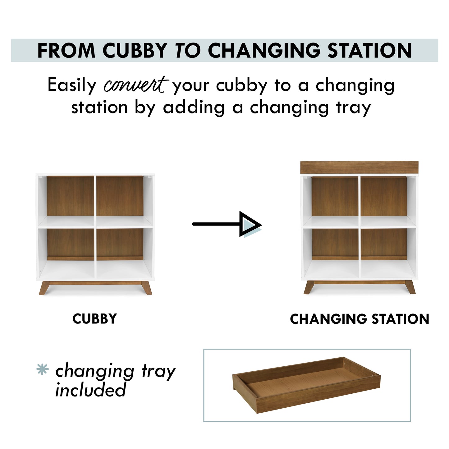 DaVinci Otto Convertible Changing Table and Cubby Bookcase, White and Walnut