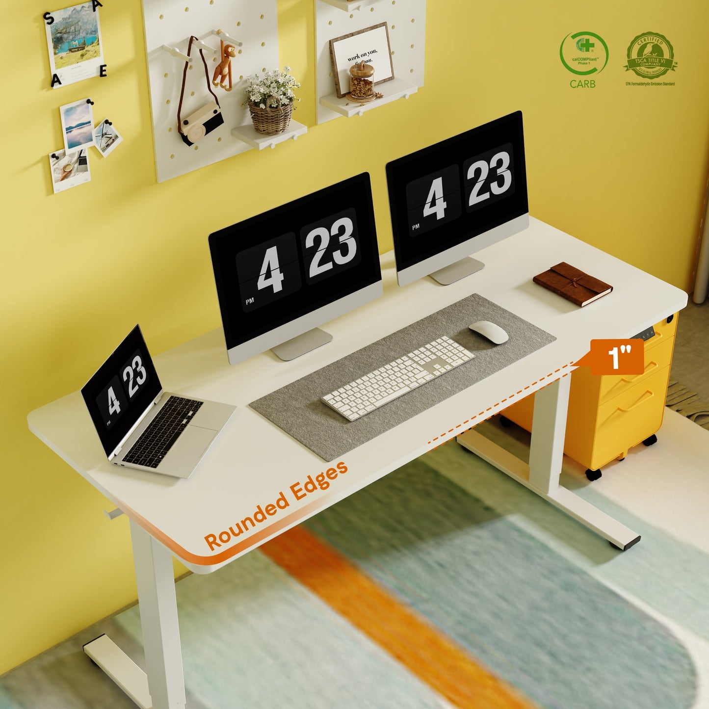 ACTIVESIT 60inx24in Home Office Height Adjustable Standing Desk with Hooks, Ergonomic Electric 2-Stage Stand Up Computer Desk, White and Maple