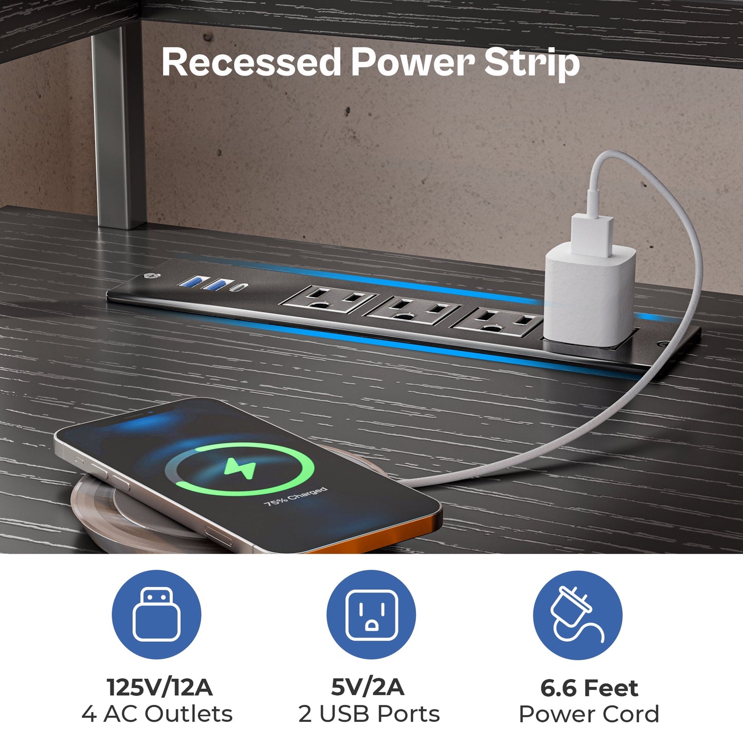 66in L Computer Desk, LED Gaming Desk with 3 Drawers and Power Outlets, L Shaped Desk with Monitor Stand, Long Office Corner Desk with Shelves in Pure Black