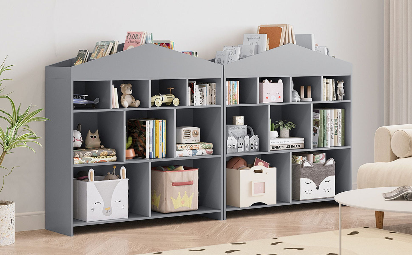 Danolapsi Toy Storage Organizer White Kids Bookshelf 8 Cubes Dollhouse Bookcase Rack Toddlers Playhouse Shelves Cabinet for Boys Girls Wooden Toy Chest Playroom, Classroom, Nursery, Kids Room