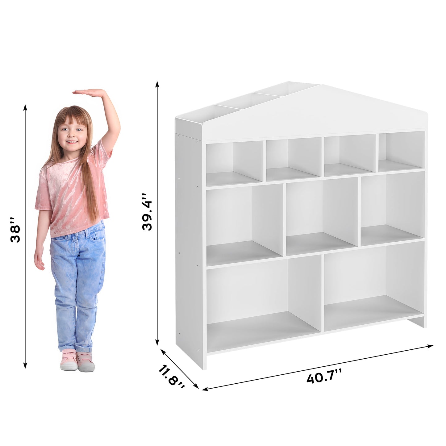 Danolapsi Toy Storage Organizer White Kids Bookshelf 8 Cubes Dollhouse Bookcase Rack Toddlers Playhouse Shelves Cabinet for Boys Girls Wooden Toy Chest Playroom, Classroom, Nursery, Kids Room