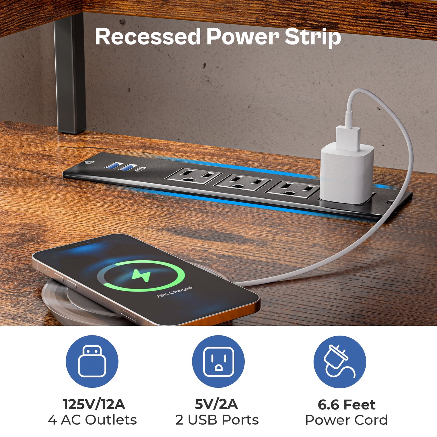 66in L Computer Desk, LED Gaming Desk with 3 Drawers and Power Outlets, L Shaped Desk with Monitor Stand, Long Office Corner Desk with Shelves in Brown