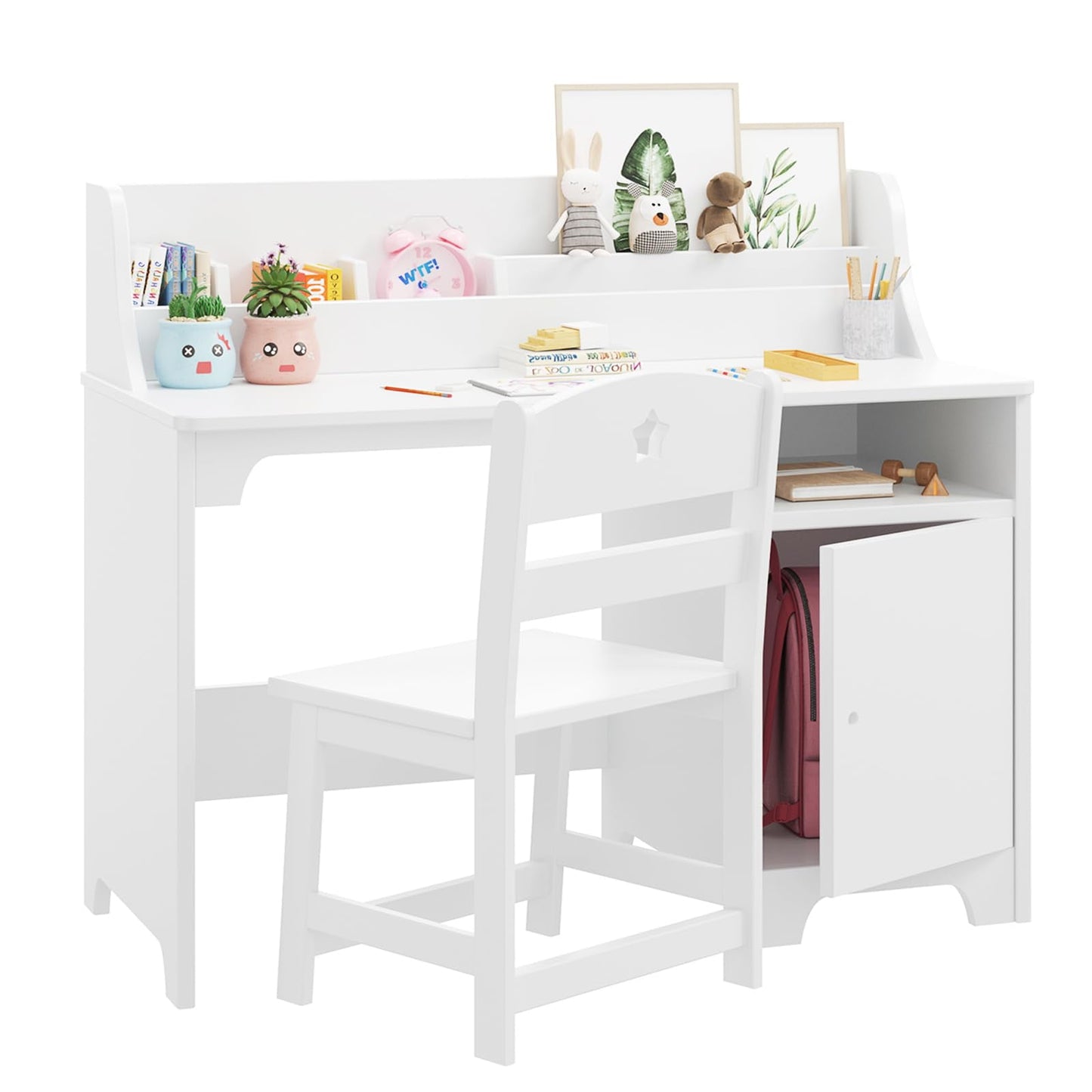 Danolapsi Kids Desk and Chair Set,Study Desk for Kids with Hutch, Storage Cabinet, Wooden Children Study Table, Student Writing Desk Computer Workstation for Kids Bedroom & Study Room