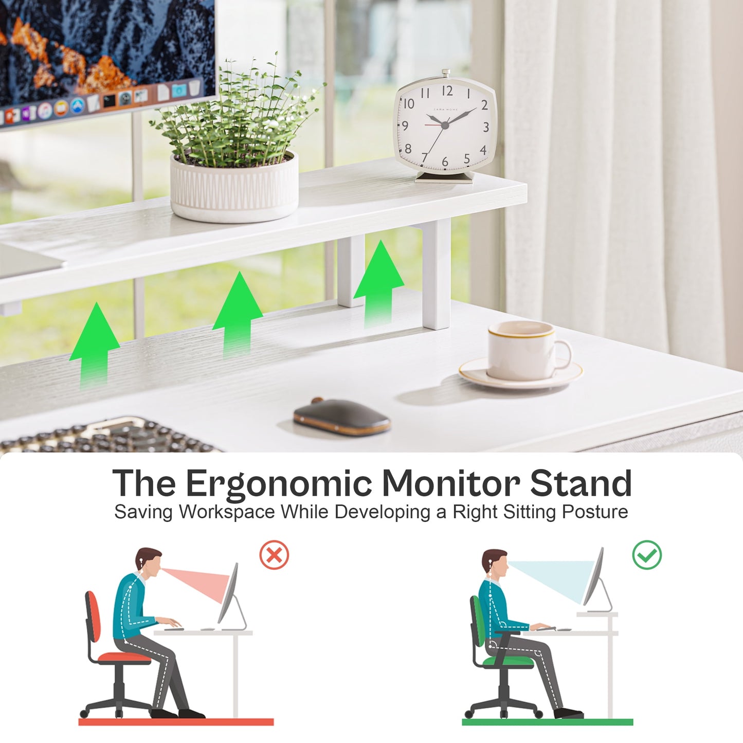 Computer Desk, LED Gaming Desk with Drawers, Office Desk with Outlets, Corner Desk, Writing Desk in White