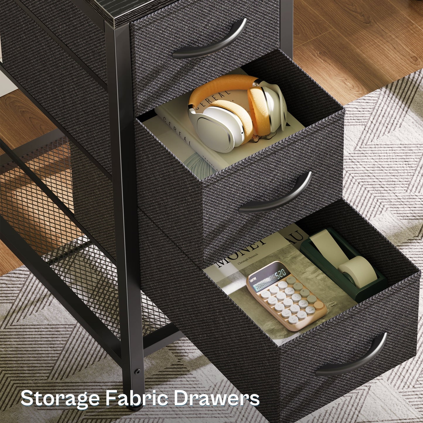 Computer Desk, LED Gaming Desk with Drawers, Office Desk with Outlets, Corner Desk, Writing Desk in Black