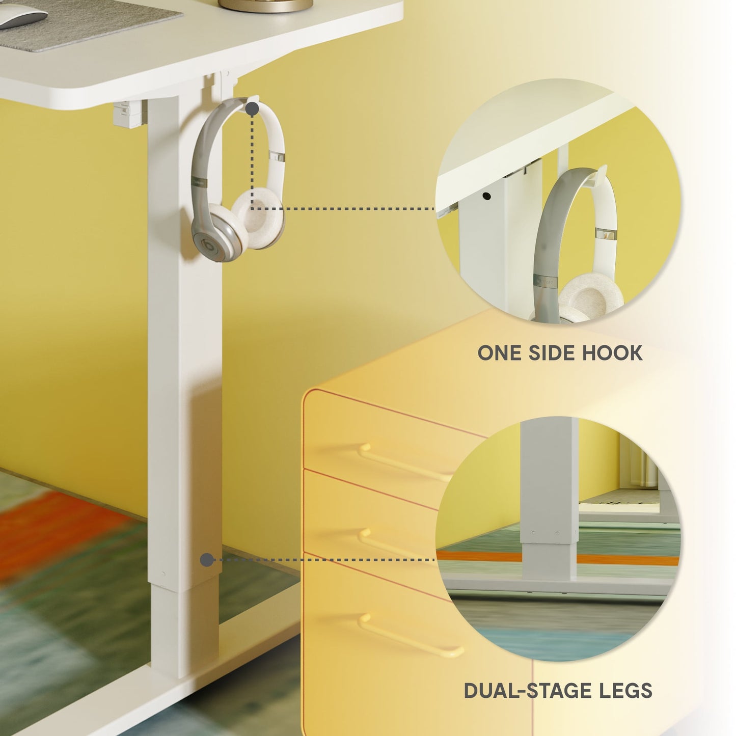 ACTIVESIT 60inx24in Home Office Height Adjustable Standing Desk with Hooks, Ergonomic Electric 2-Stage Stand Up Computer Desk, White and Maple