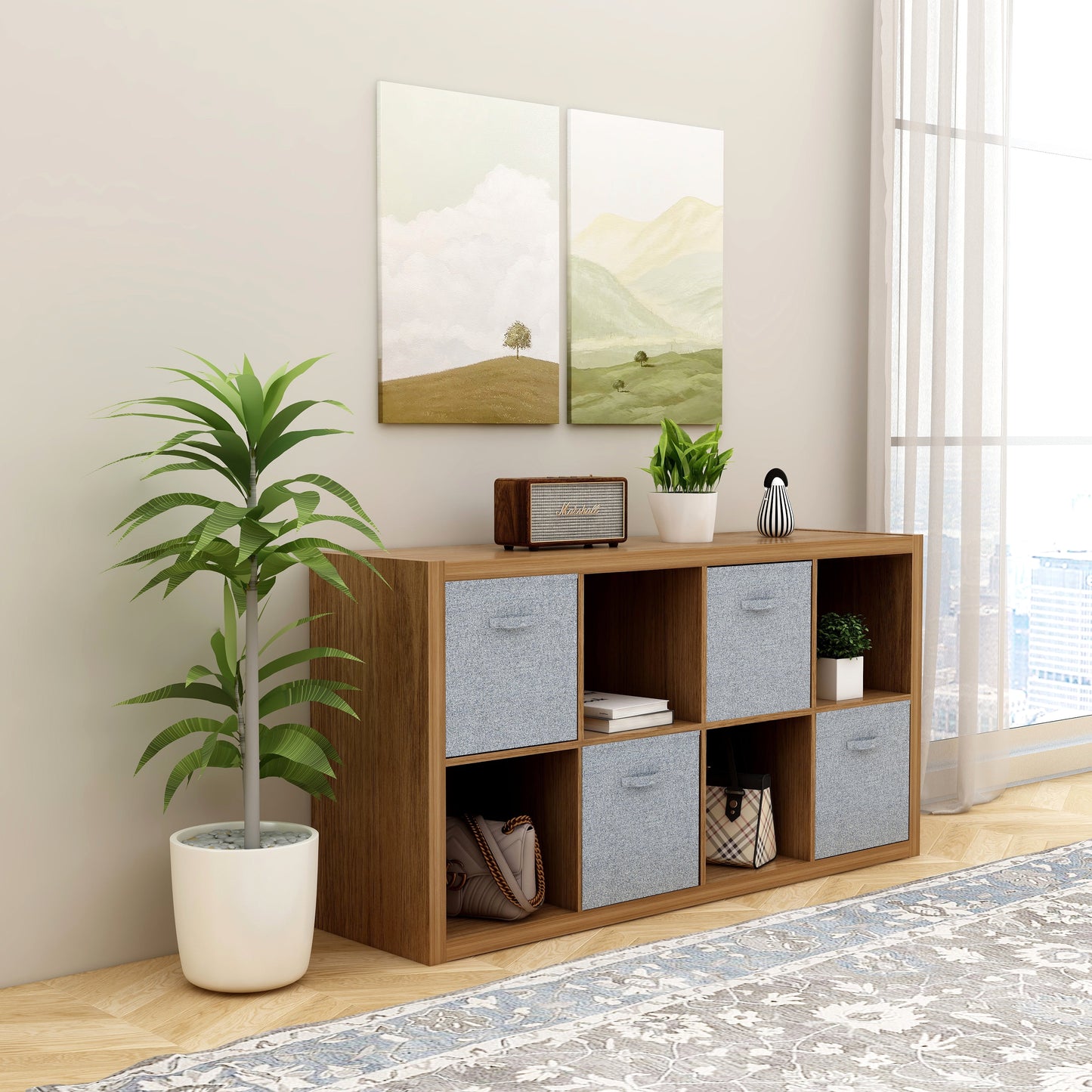 8-Cube Storage Organizer with Opened Back Shelves,2 X 4 Cube Bookcase Bookshelves for Home,Office,Walnut Color