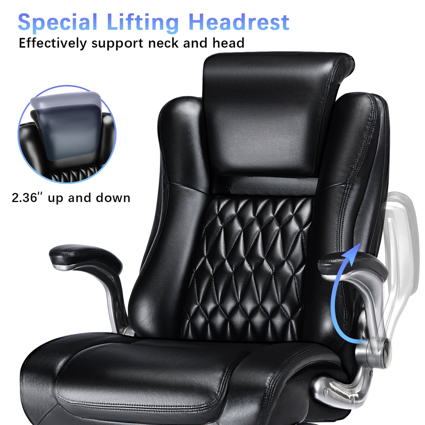 Brown Executive Ergonomic Office Chair: High Back, Flip-Up Armrest, Swivel, Adjustable Support