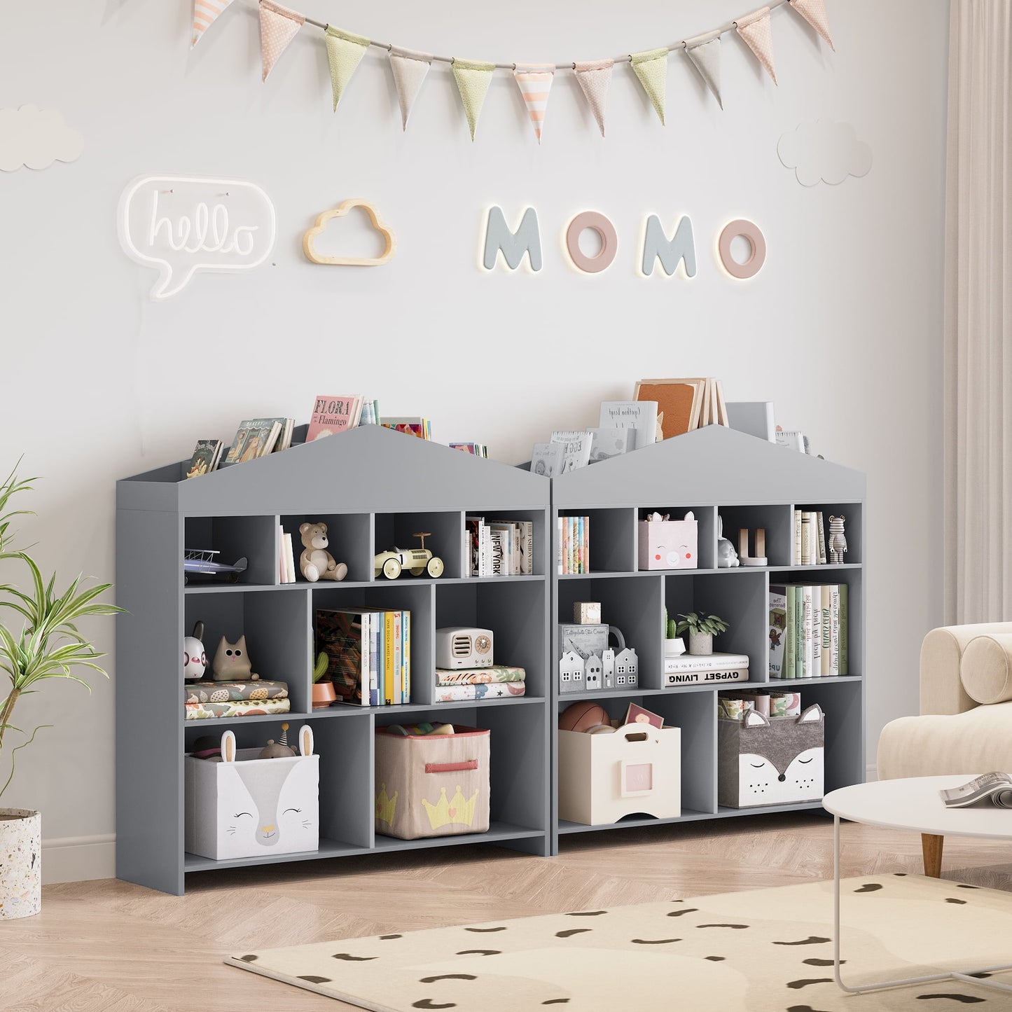 Danolapsi Toy Storage Organizer White Kids Bookshelf 8 Cubes Dollhouse Bookcase Rack Toddlers Playhouse Shelves Cabinet for Boys Girls Wooden Toy Chest Playroom, Classroom, Nursery, Kids Room