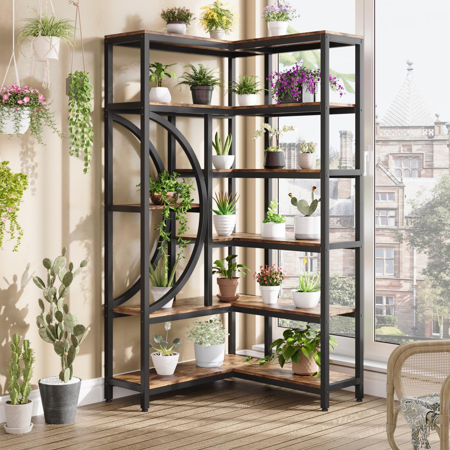 Danolapsi L-Shaped Storage Rack,Modern Corner Bookshelf, 6 Tier Wooden Corner Bookcase, Corner Solid Display Rack,Plant Stand, for Study Room, Home & Office, Bedroom, Living Room