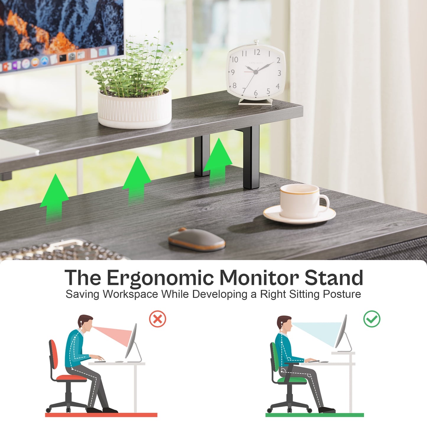 Computer Desk, LED Gaming Desk with Drawers, Office Desk with Outlets, Corner Desk, Writing Desk in Gray