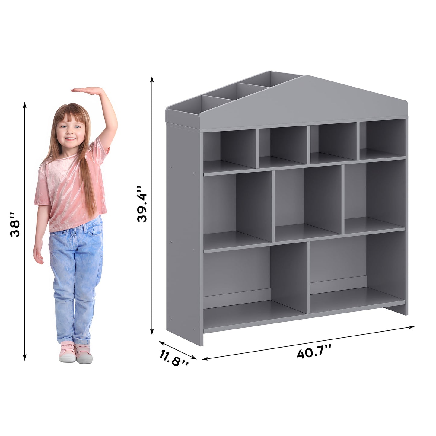 Danolapsi Toy Storage Organizer White Kids Bookshelf 8 Cubes Dollhouse Bookcase Rack Toddlers Playhouse Shelves Cabinet for Boys Girls Wooden Toy Chest Playroom, Classroom, Nursery, Kids Room