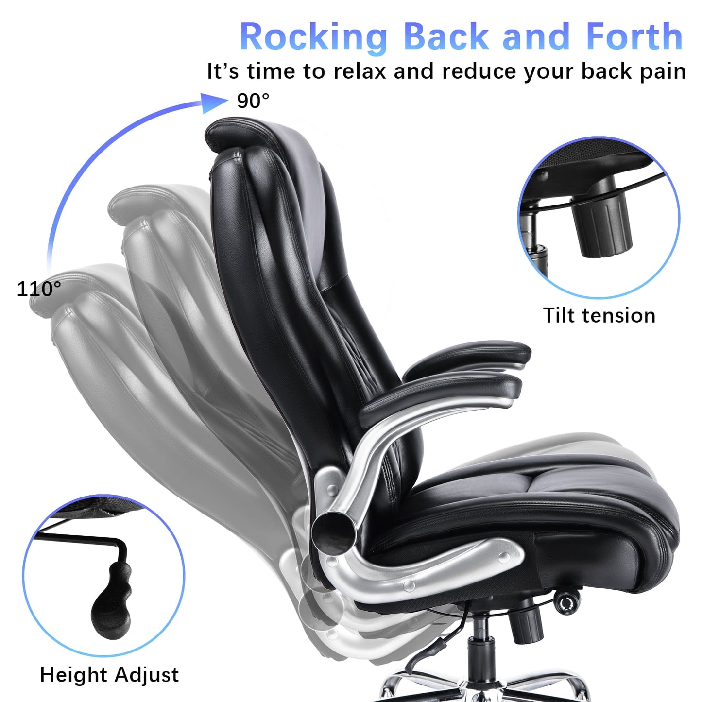 Brown Executive Ergonomic Office Chair: High Back, Flip-Up Armrest, Swivel, Adjustable Support