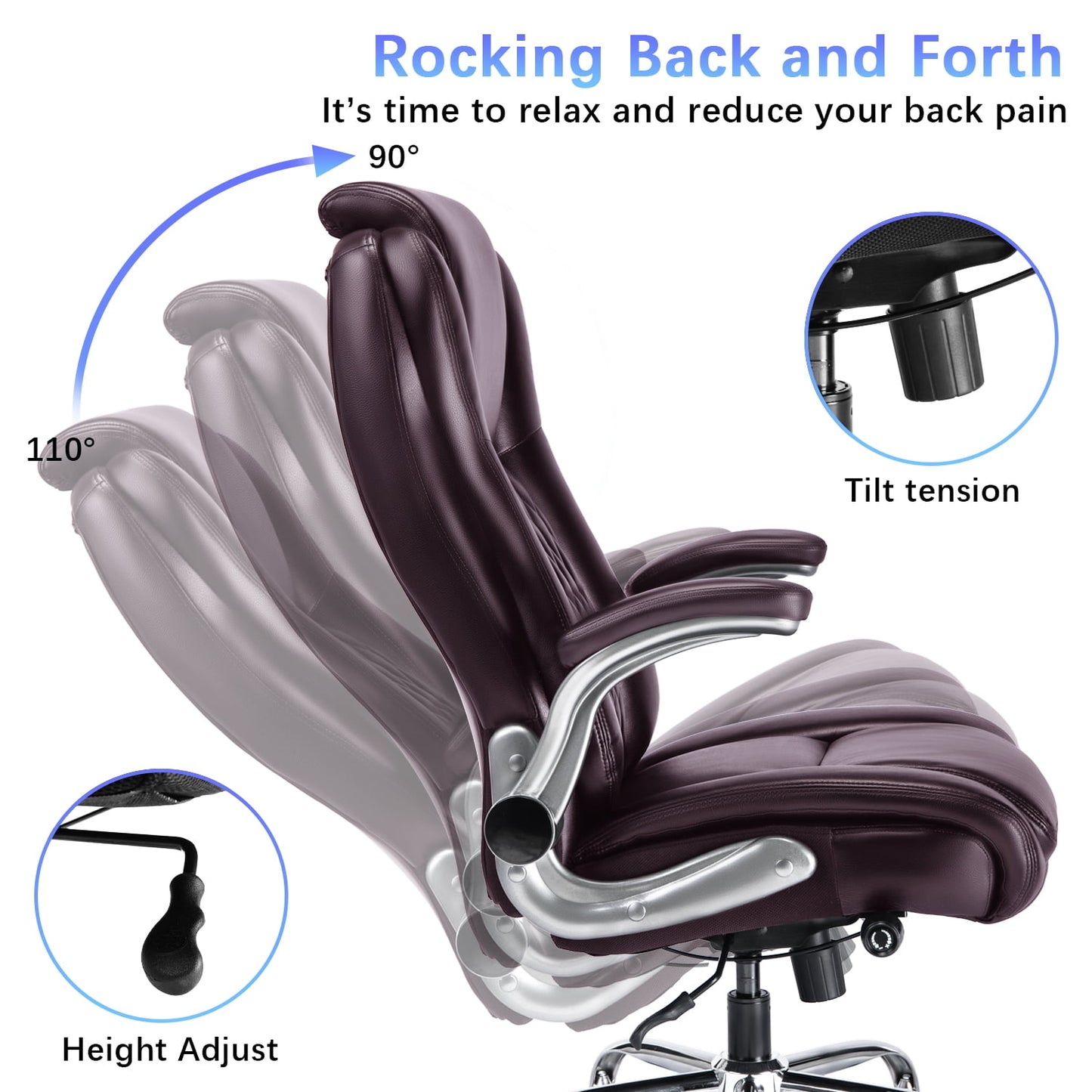 Brown Executive Ergonomic Office Chair: High Back, Flip-Up Armrest, Swivel, Adjustable Support