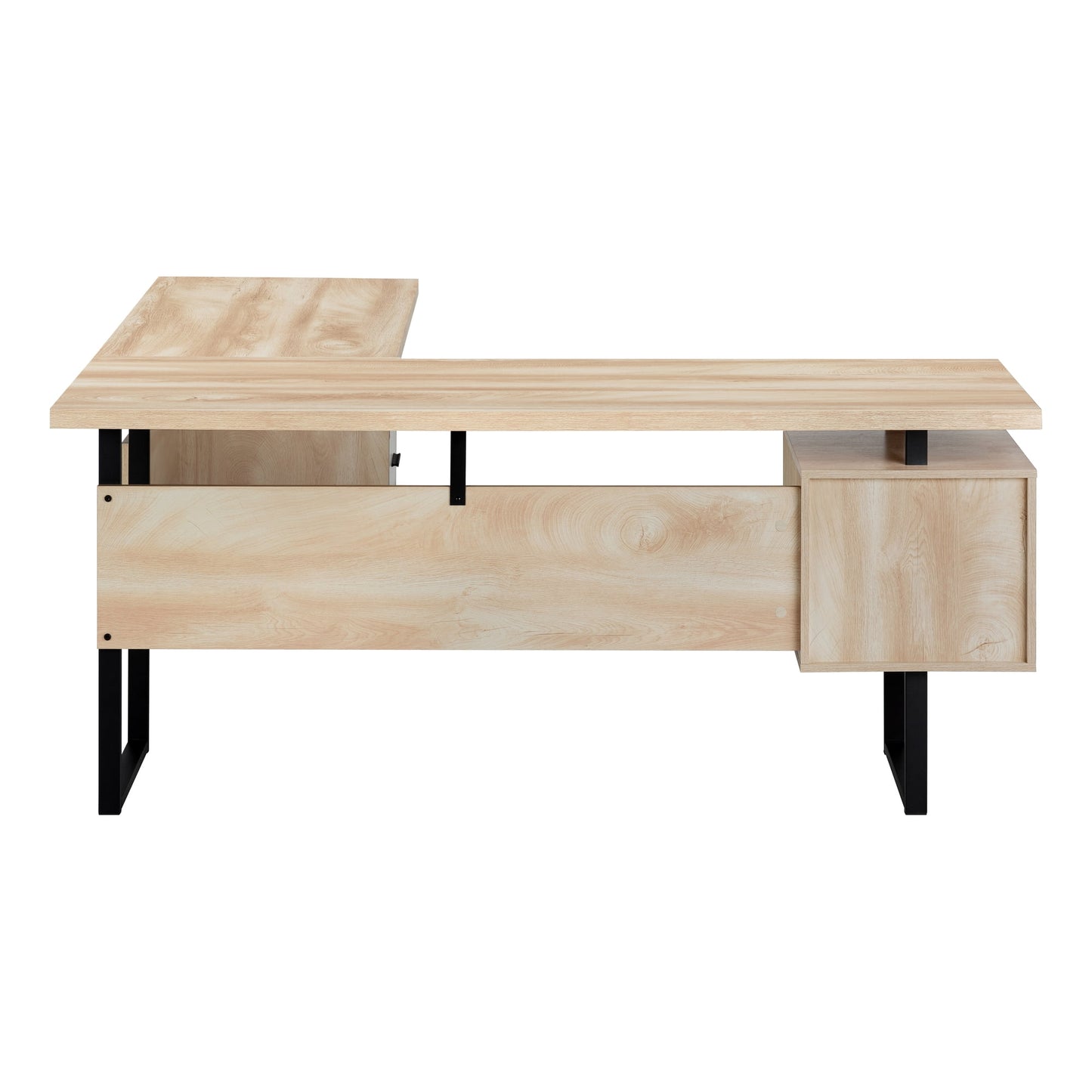 Computer Desk - L-Shaped / Corner / 3 Drawers / Metal Legs / Reversible - 71inL X 71inW - Natural Wood-Look / Black