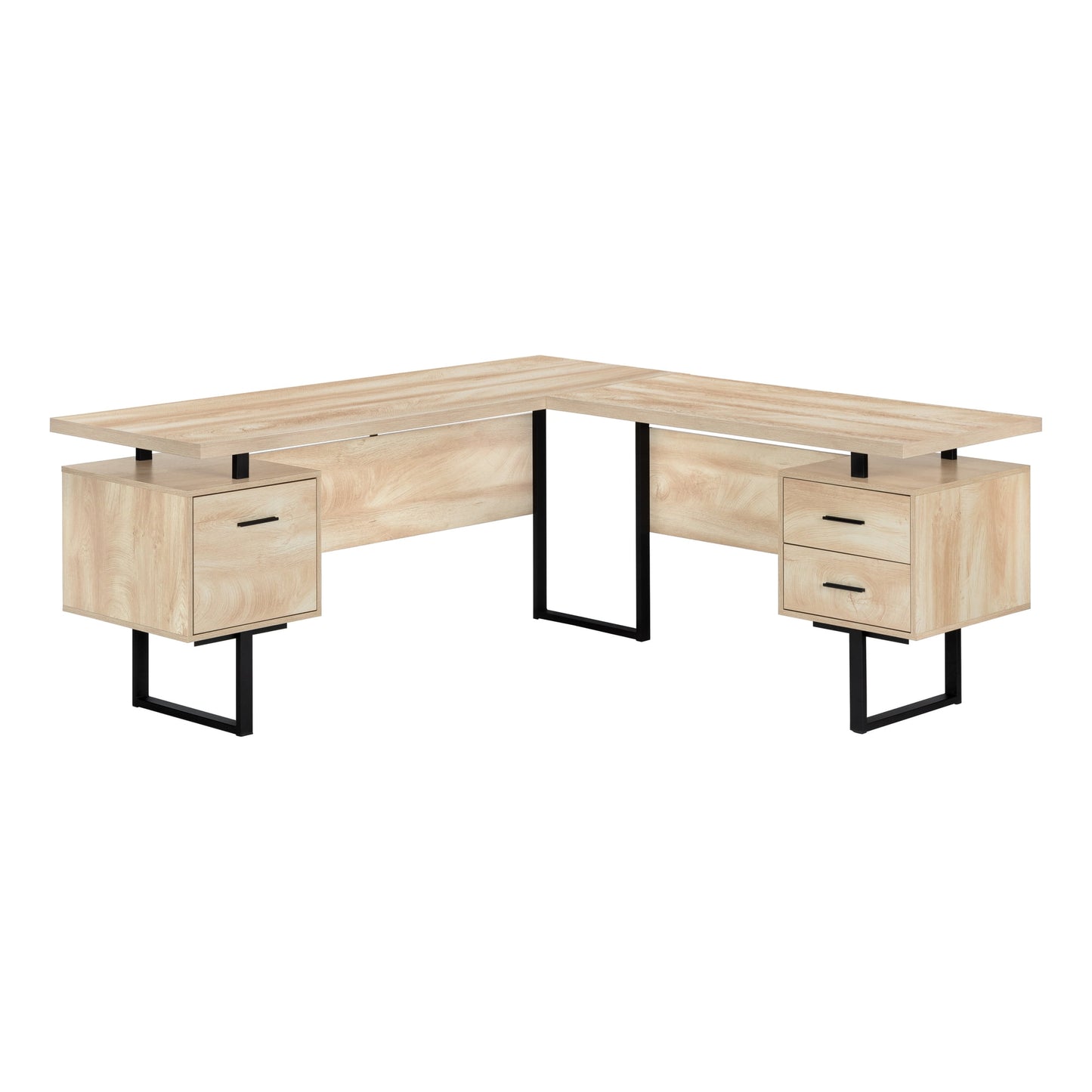 Computer Desk - L-Shaped / Corner / 3 Drawers / Metal Legs / Reversible - 71inL X 71inW - Natural Wood-Look / Black