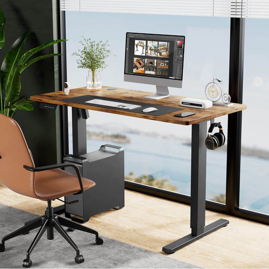 DEALTOPS Computer Desk Electric Height Adjustable, Sit Stand Ergonomic Desk for Home Office, 48in x 24in, Brown