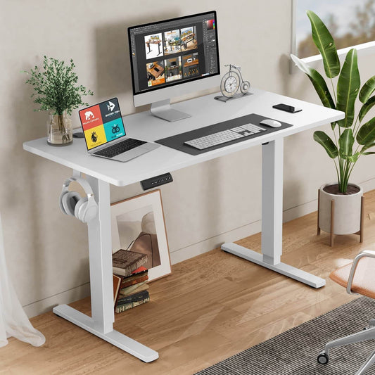 DEALTOPS Computer Desk Electric Height Adjustable, Sit Stand Ergonomic Desk for Home Office, 48in x 24in, White