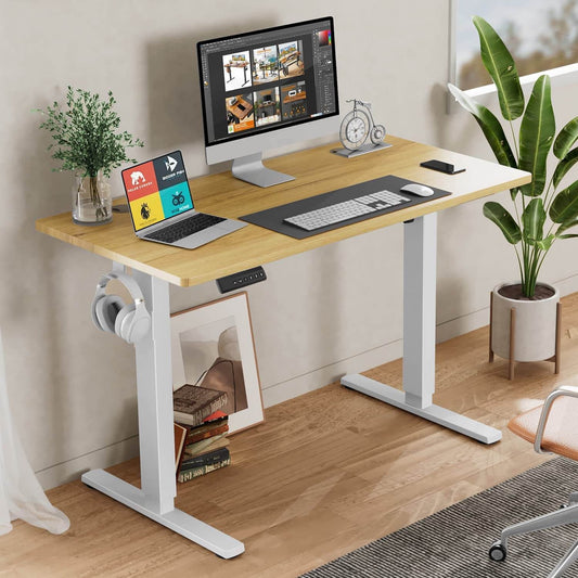 DEALTOPS Computer Desk Electric Height Adjustable, Sit Stand Ergonomic Desk for Home Office, 48in x 24in, Yellow
