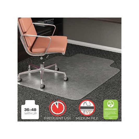 Deflecto RollaMat 36 x 48 Chair Mat for Medium Pile Carpet, Rectangular with Lip