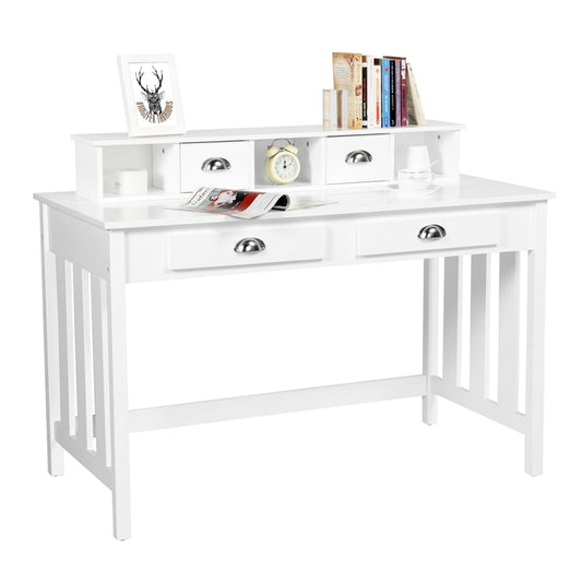 Renwick Modern Wood Computer Desk with 4 Drawers, White