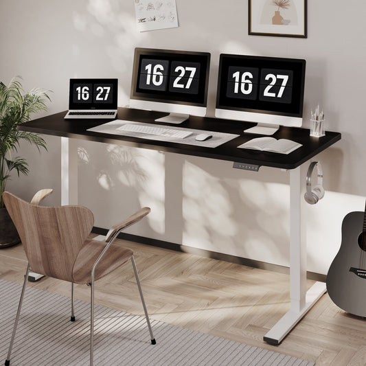 ACTIVESIT 60inx24in Home Office Height Adjustable Standing Desk with Hooks, Ergonomic Electric 2-Stage Stand Up Computer Desk, White and Black