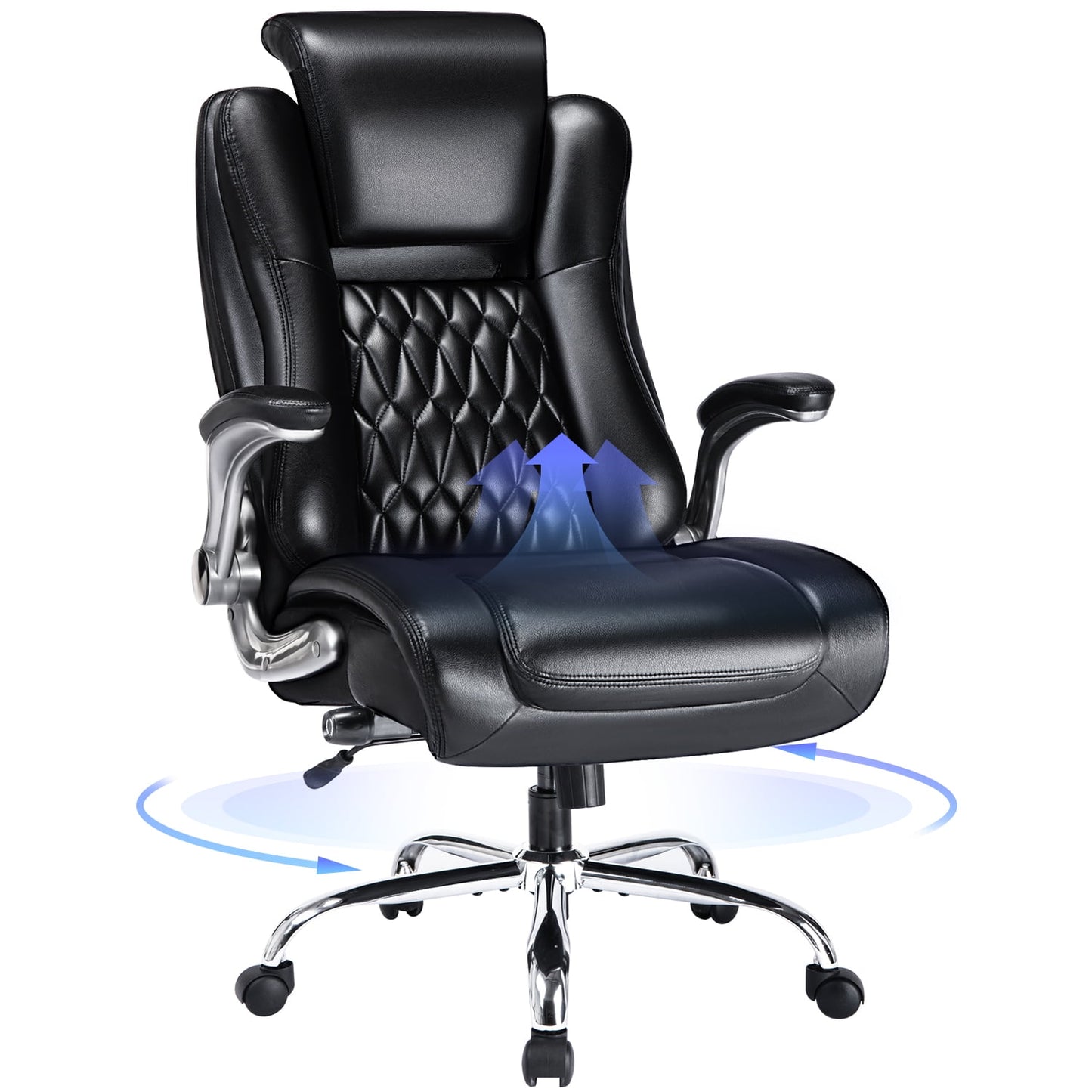 Brown Executive Ergonomic Office Chair: High Back, Flip-Up Armrest, Swivel, Adjustable Support