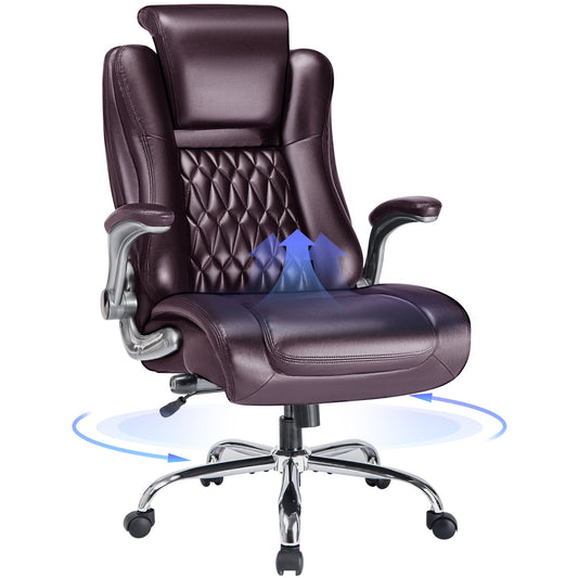 Brown Executive Ergonomic Office Chair: High Back, Flip-Up Armrest, Swivel, Adjustable Support