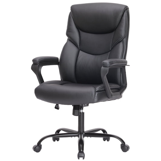 Yangming Leather Home Office Desk Chair, Big and Tall Chair with Ergonomic High Back, 300lbs, Black