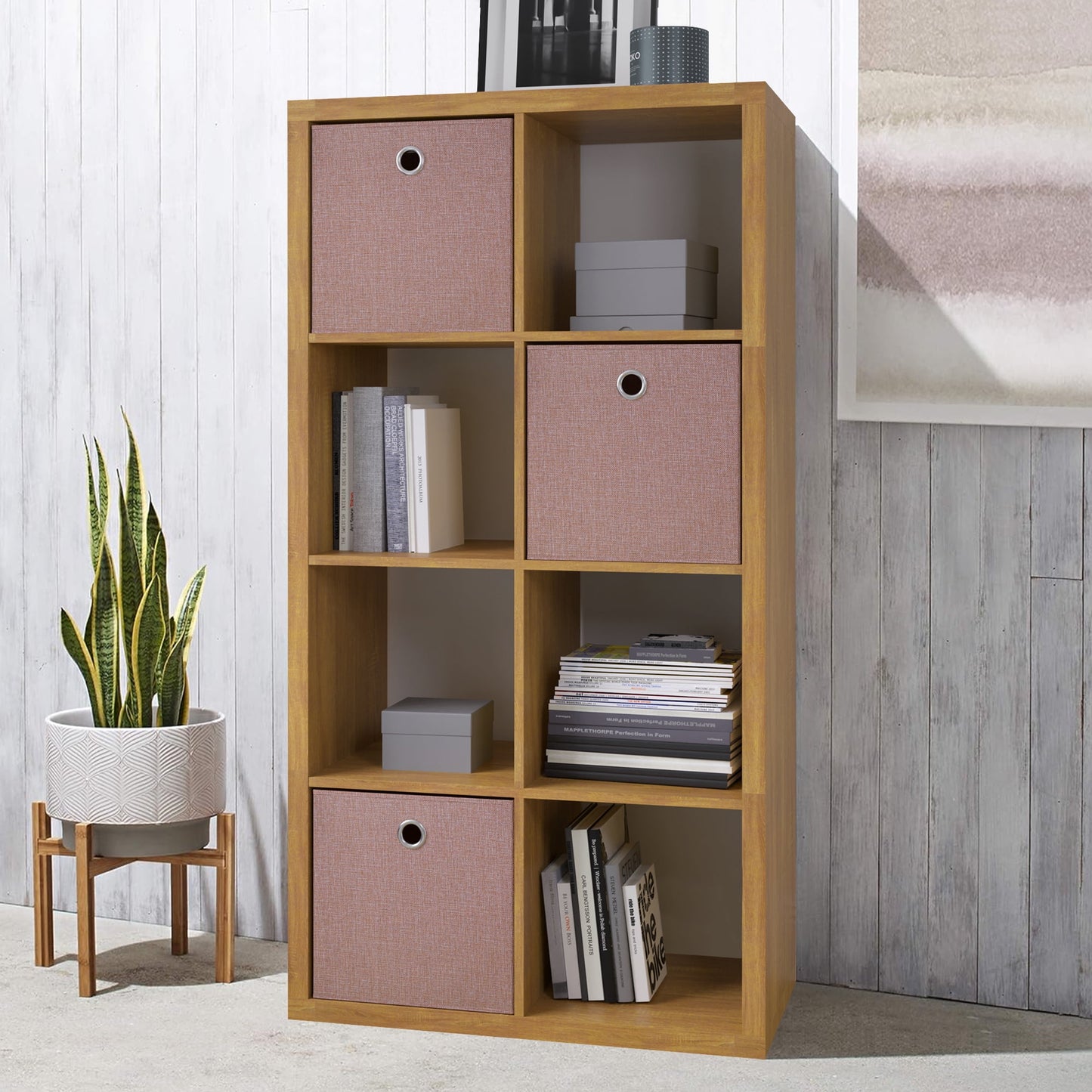 8-Cube Storage Organizer with Opened Back Shelves,2 X 4 Cube Bookcase Bookshelves for Home,Office,Walnut Color