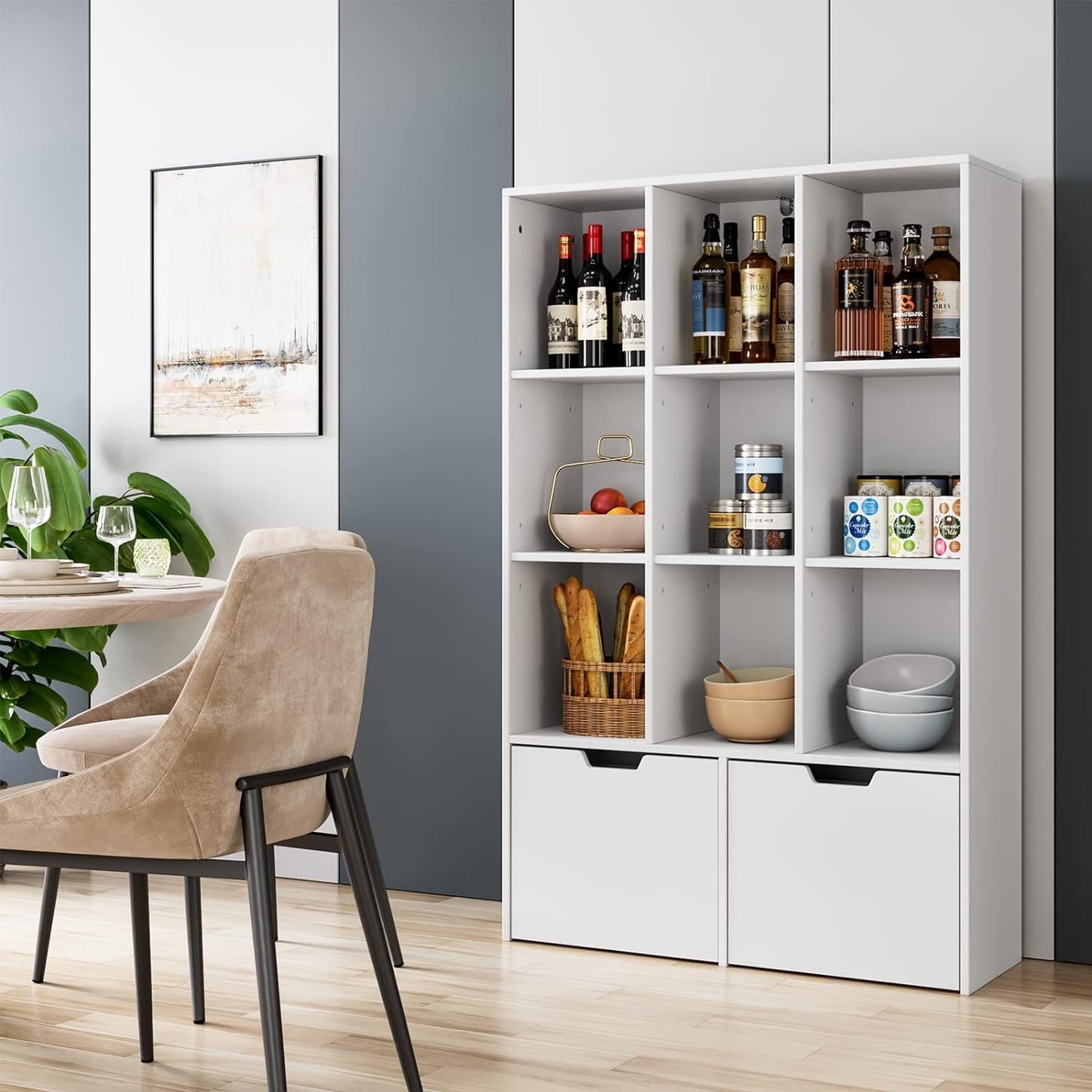 Danolapsi 9-Cube Bookshelf,Modern Bookshelf Storage Cabinet with 2 Large Drawers,Cube Storage Shelf,Modern Freestanding Open Bookshelf for Living Room,Bedroom,Office,Study