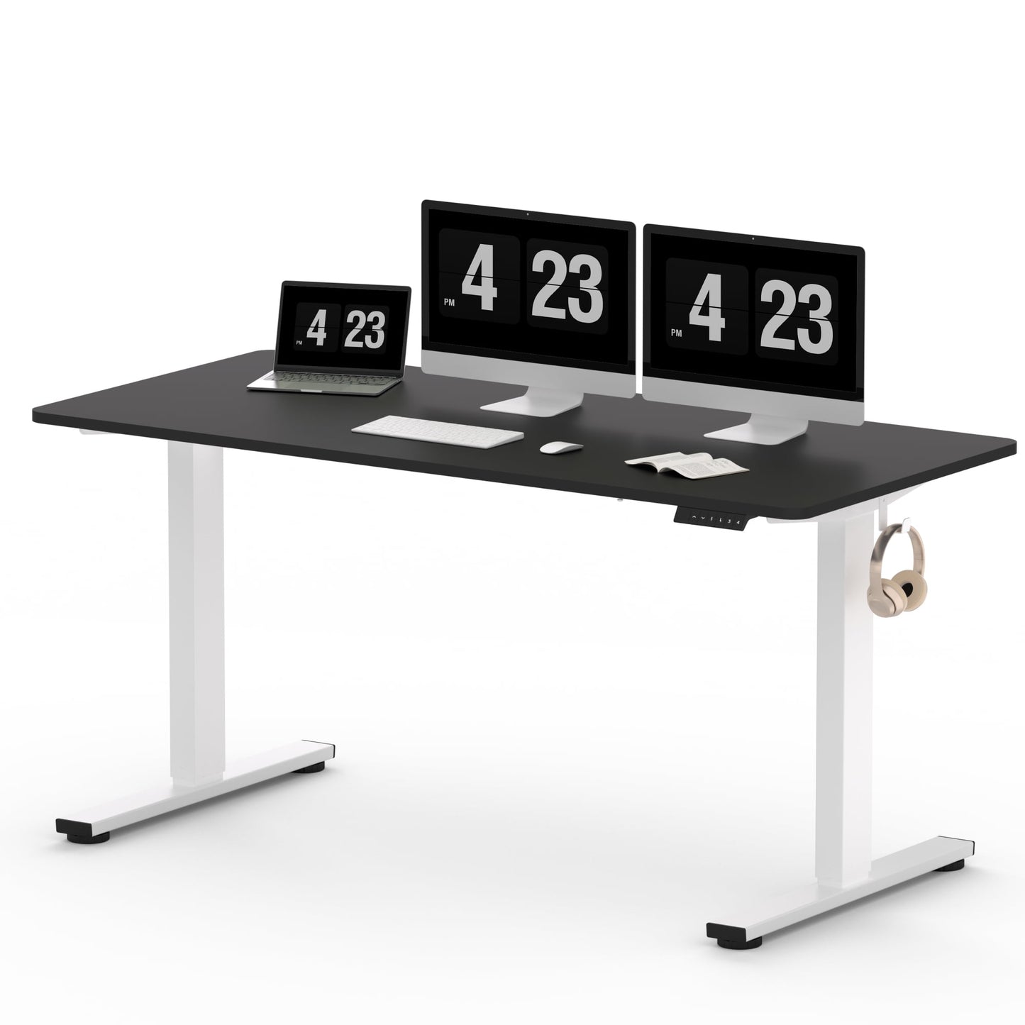 ACTIVESIT 60inx24in Home Office Height Adjustable Standing Desk with Hooks, Ergonomic Electric 2-Stage Stand Up Computer Desk, White and Black