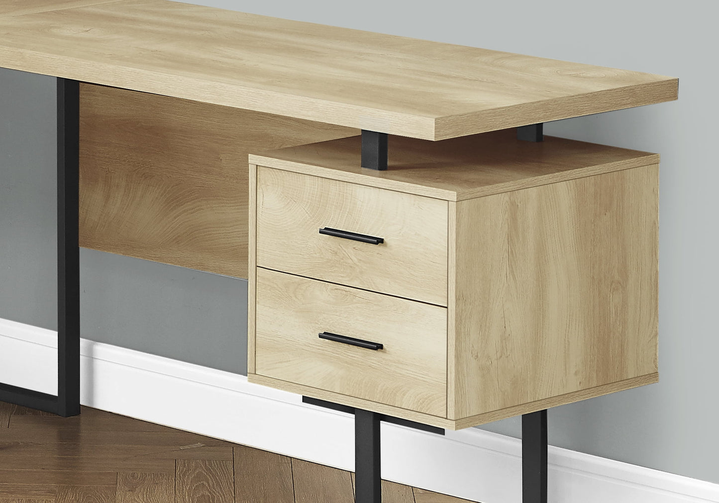 Computer Desk - L-Shaped / Corner / 3 Drawers / Metal Legs / Reversible - 71inL X 71inW - Natural Wood-Look / Black