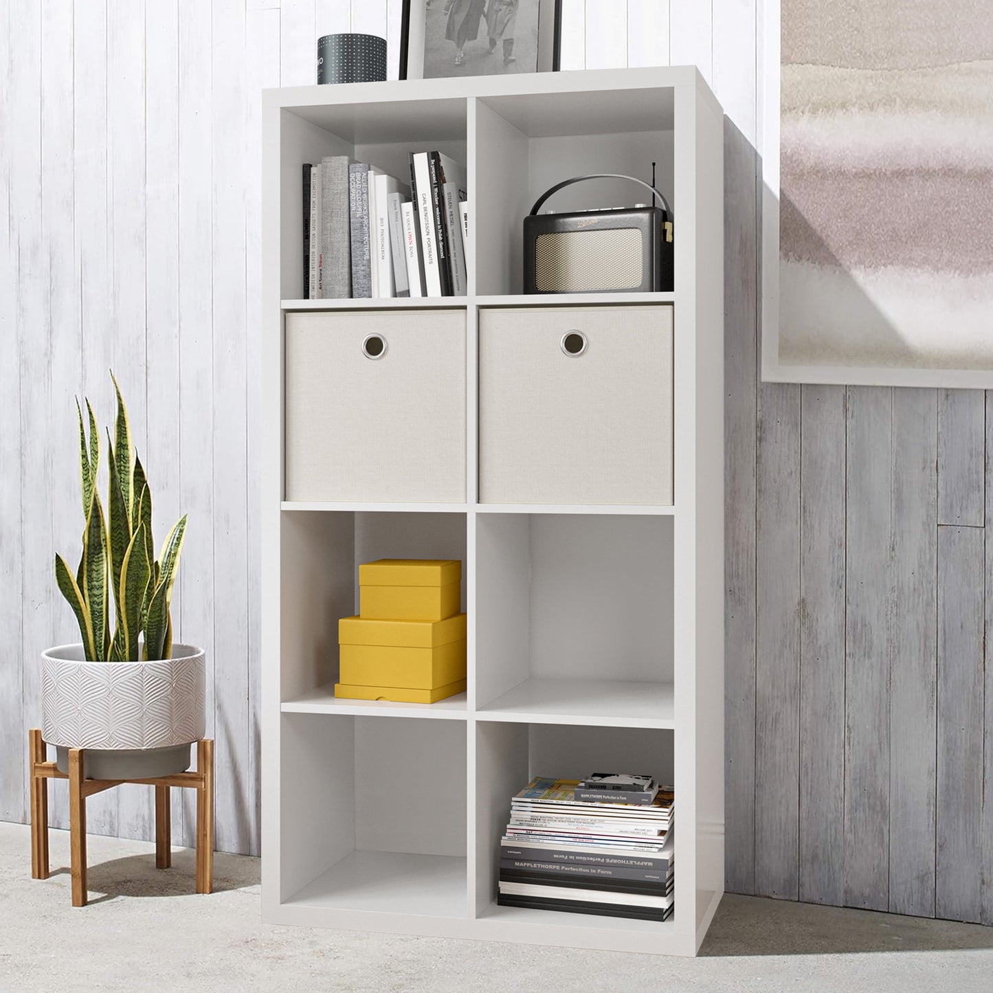 8-Cube Storage Organizer with Opened Back Shelves,2 X 4 Cube Bookcase Bookshelves for Home,Office,White