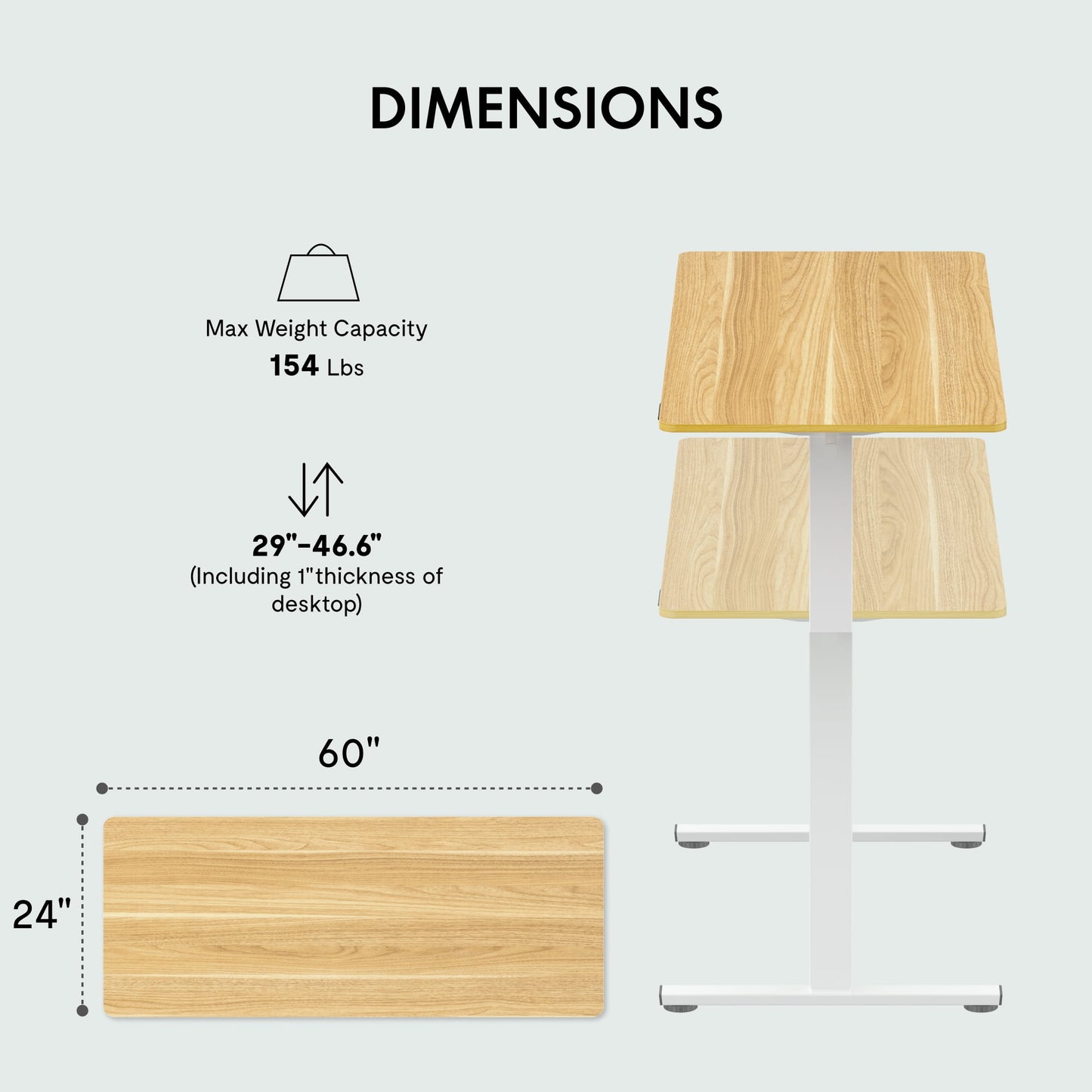 ACTIVESIT 60inx24in Home Office Height Adjustable Standing Desk with Hooks, Ergonomic Electric 2-Stage Stand Up Computer Desk, White and Maple