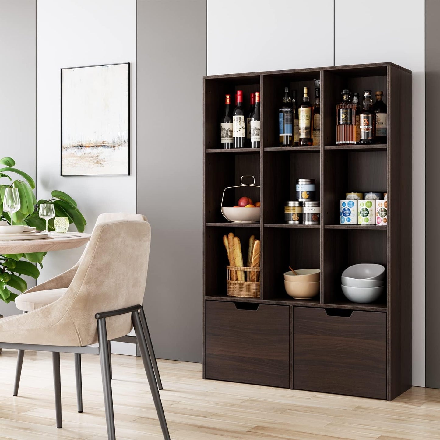 Danolapsi 9-Cube Bookshelf,Modern Bookshelf Storage Cabinet with 2 Large Drawers,Cube Storage Shelf,Modern Freestanding Open Bookshelf for Living Room,Bedroom,Office,Study