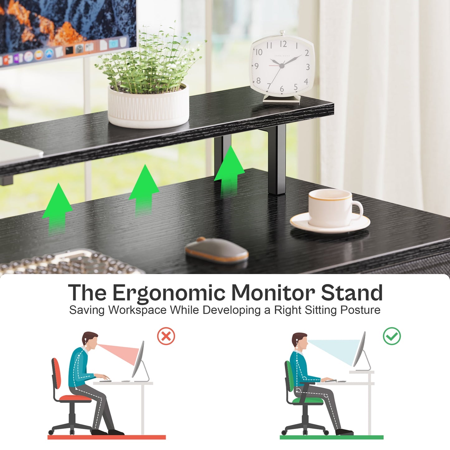 Computer Desk, LED Gaming Desk with Drawers, Office Desk with Outlets, Corner Desk, Writing Desk in Black