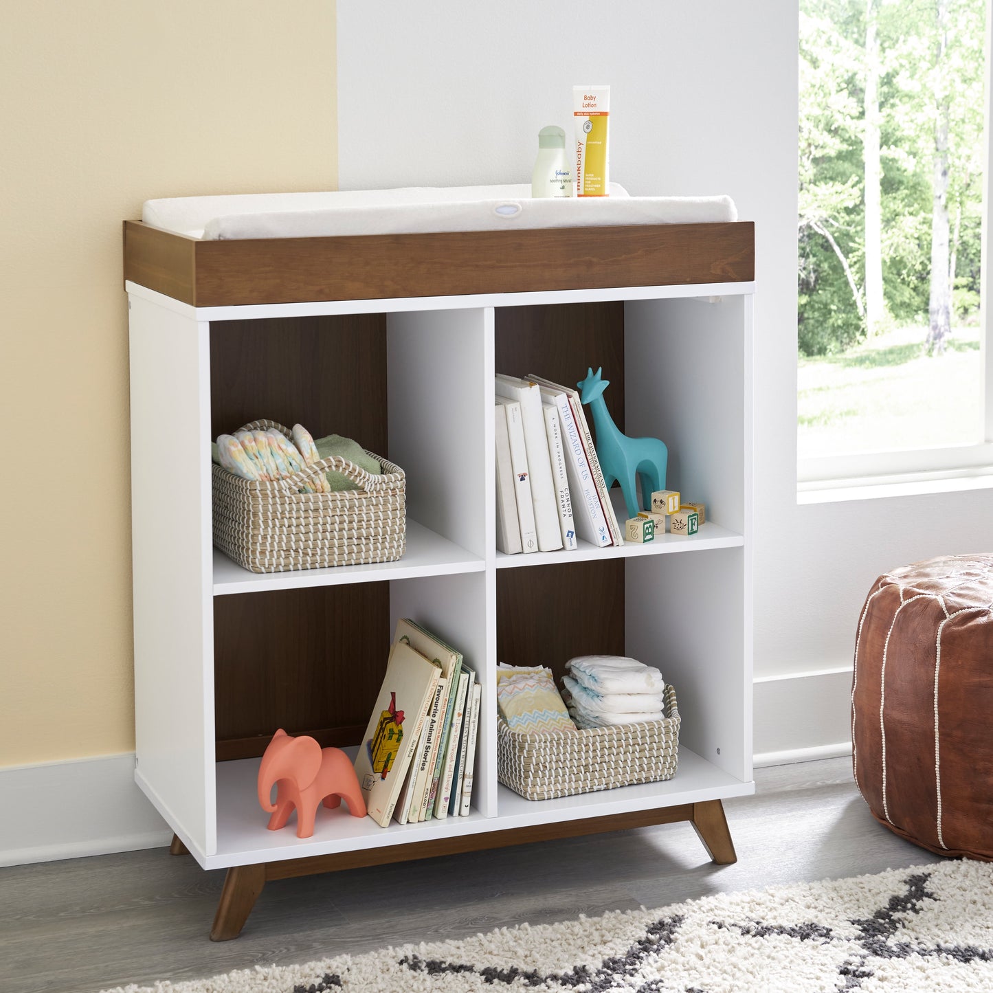 DaVinci Otto Convertible Changing Table and Cubby Bookcase, White and Walnut